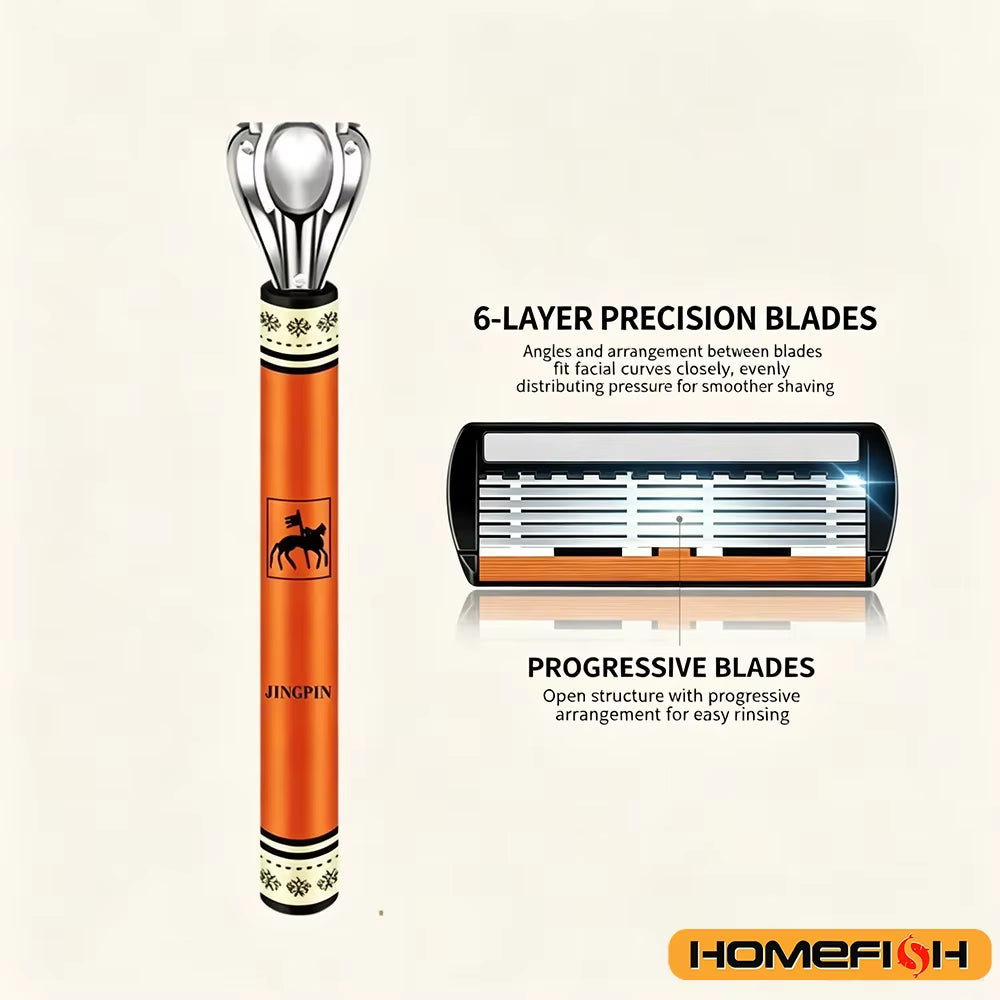 Experience the Ultimate Shave with Our 6-Layers High-Quality Stainless Steel Razor Set for Men