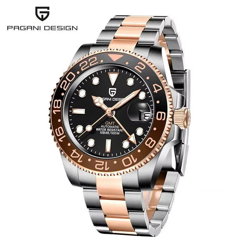 40Mm GMT Men'S Mechanical Watches Rubber Strap Rotating Bezel 100 Waterproof Sports Wristwatch Mens Business Clock