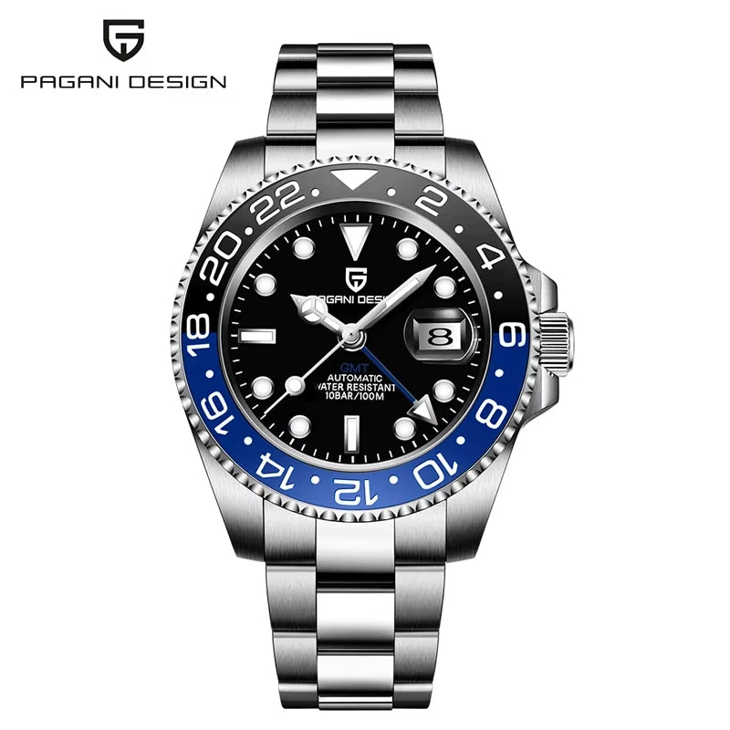 40Mm GMT Men'S Mechanical Watches Rubber Strap Rotating Bezel 100 Waterproof Sports Wristwatch Mens Business Clock