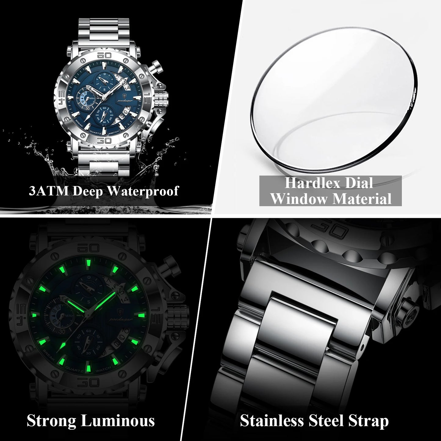 Luxury Watch for Men Calendar Luminous Waterproof Man Clock Male Chronograph Stainless Steel Men'S Quartz Watches Reloj