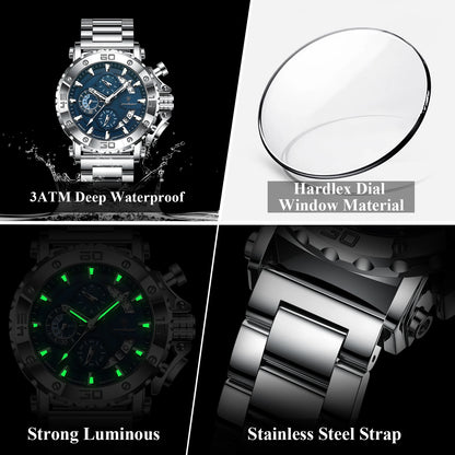 Luxury Watch for Men Calendar Luminous Waterproof Man Clock Male Chronograph Stainless Steel Men'S Quartz Watches Reloj