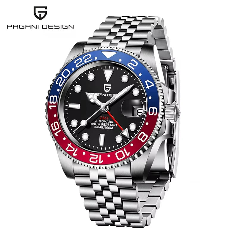 40Mm GMT Men'S Mechanical Watches Rubber Strap Rotating Bezel 100 Waterproof Sports Wristwatch Mens Business Clock