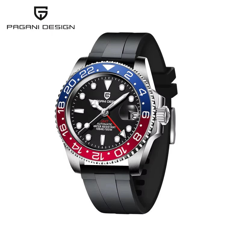 40Mm GMT Men'S Mechanical Watches Rubber Strap Rotating Bezel 100 Waterproof Sports Wristwatch Mens Business Clock