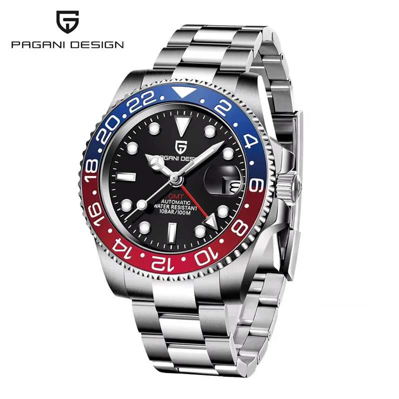 40Mm GMT Men'S Mechanical Watches Rubber Strap Rotating Bezel 100 Waterproof Sports Wristwatch Mens Business Clock
